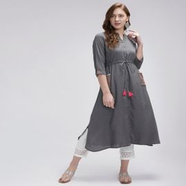 Embroidered Mandarin Collar Dress