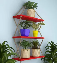 Engineered Wood Wall Shelf in Red Colour