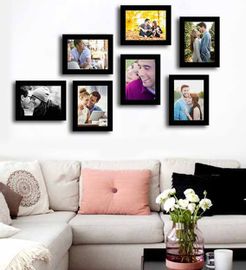 Black Synthetic Wood wall photo frame set of 7