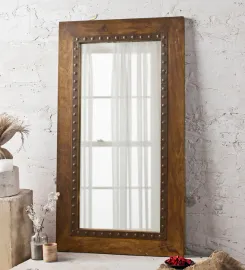 Wooden Rectangle Wall Mirror in Brown colour