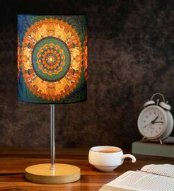 Egyptian Tranquility Multicolour Poly Cotton Shade Table Lamp with Natural Wood Base