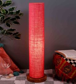 Pink Jute Parchment Shade Floor Lamp with Natural Wood Base