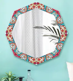 Manago Wood Abstract Wall Mirror in Blue colour