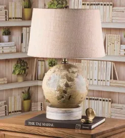 Beige Fabric Shade Table Lamp with White Base