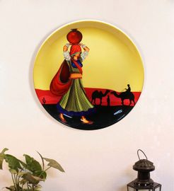 Yellow Bone China Rajasthani Nomad Girl Inspired Home Decor Wall Plate 7.5 Inch