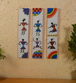 Engineered Wood Hand Painted Wooden Wall Art In White