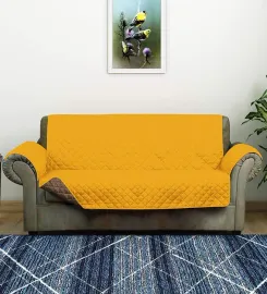 Yellow Polyester With Microfiber 60 GSM Printed 2 Seater Sofa Cover