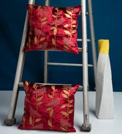 Red Solid 16 X16 Inch Cushion Covers (Set Of 2)