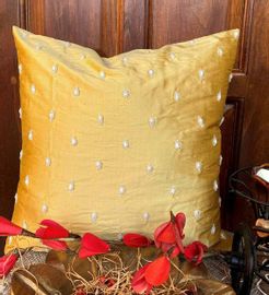Embroidered Dupion Silk 16x16 Inch Cushion Cover
