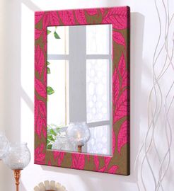 MDF Rectangle Wall Mirror in Pink colour