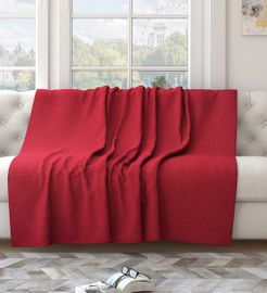 Red Cotton Solid 82X55 Inch Waffle Design Throw