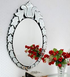 Glass Abstract Wall Mirror in Silver colour