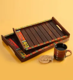 Sheesham Wood Rectangle Serving Trays Set of 2