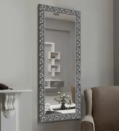 Synthetic Wood Rectangle Wall Mirror in Silver Colour