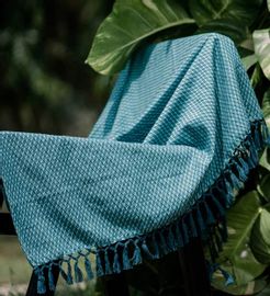 Blue Cotton Solid 60x40 Inch Machine Tufted Throw