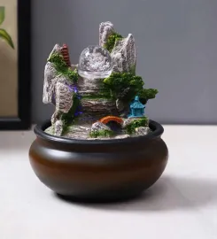 Grey & Brown Resin Enigmatic Stone Terrain Statue Indoor Water Fountain
