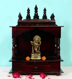 Brown Mango Wood Pooja Mandir Without Door