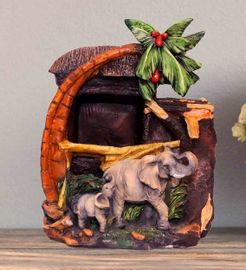 Brown & Grey Resin Elephant In Jungle Indoor Water Fountain
