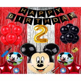 Shopperskart 2nd Birthday Decoration Combo Red Black - Pack of 74