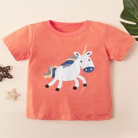 Kookie Kids Short Sleeves Tee Unicorn Print - Coral