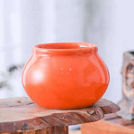 3 inch (8 cm) Handi Shape Round Ceramic Pot (Orange) (set of 3)
