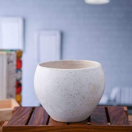 3.1 inch (8 cm) Apple Marble Finish Round Ceramic Pot (White) (set of 2)