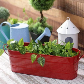 8 inch (20 cm) Small Oval Metal Planter (Red) (Set of 3)