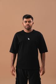 Cotton Solid oversized T-shirt-Black