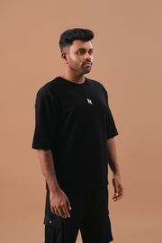 Cotton Solid oversized T-shirt-Black
