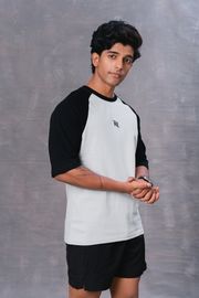 Black and Gray Raglan Cotton Oversized T-Shirt
