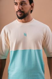 Oversized Cut and Sew T-Shirt-Peach and Green