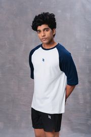 Blue and White Raglan Sleeve Cotton Oversized T-Shirt