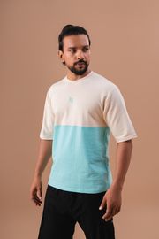 Oversized Cut and Sew T-Shirt-Peach and Green