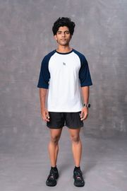 Blue and White Raglan Sleeve Cotton Oversized T-Shirt