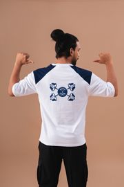 White and Royal Blue Cut and Sew Oversized T-Shirt