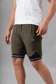 Olive Green Men's 2 in 1 Running Shorts