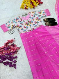 Presenting A New Trending Zip Nd Go Foil Saree