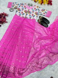 Presenting A New Trending Zip Nd Go Foil Saree