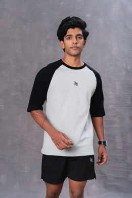 Black and Gray Raglan Cotton Oversized T-Shirt