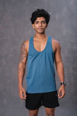 Cotton Men's Vest -Denim Blue