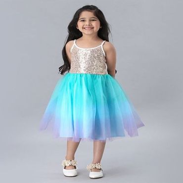 Babyhug Sleeveless Sequin Detailing Frock - Green