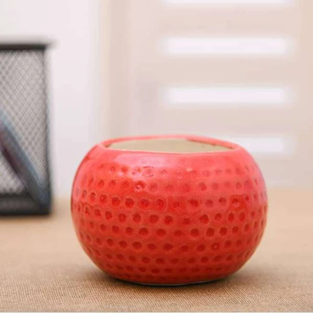 2.8 inch (7 cm) Dot Embossed Round Ceramic Pot (Red) (set of 2)