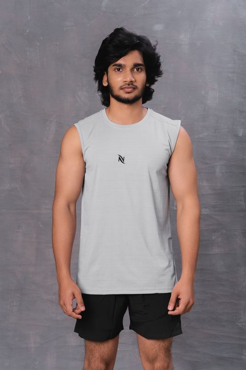 Sleeveless polyester T-shirt-Grey