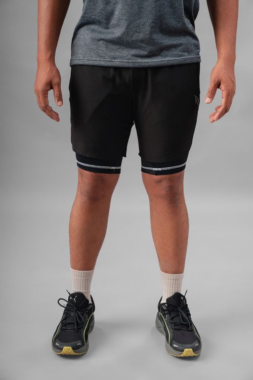 Men's 2 in 1 Running Shorts-Black